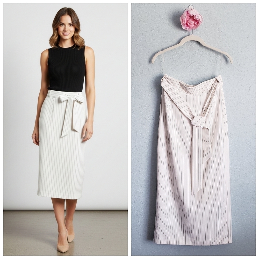 Elliatt Rosaline White And Black Pinstripe Midi Skirt